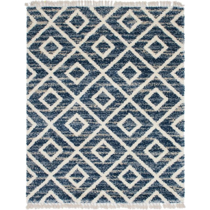 Unique Loom 8' 0 x 10' 0 Blue Hygge Shag Diamond Area Rug