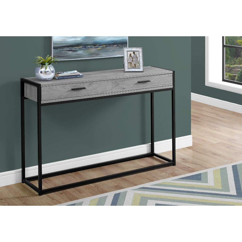 Monarch Specialties Accent Table Console Entryway Narrow Sofa Storage Drawer Living Room Bedroom Grey Laminate Black Metal Contemporary Modern