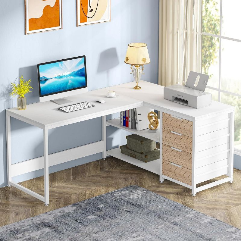 Tribesigns 59" L-Shaped Computer Desk, Reversible Corner Office Desk for Home Office, White