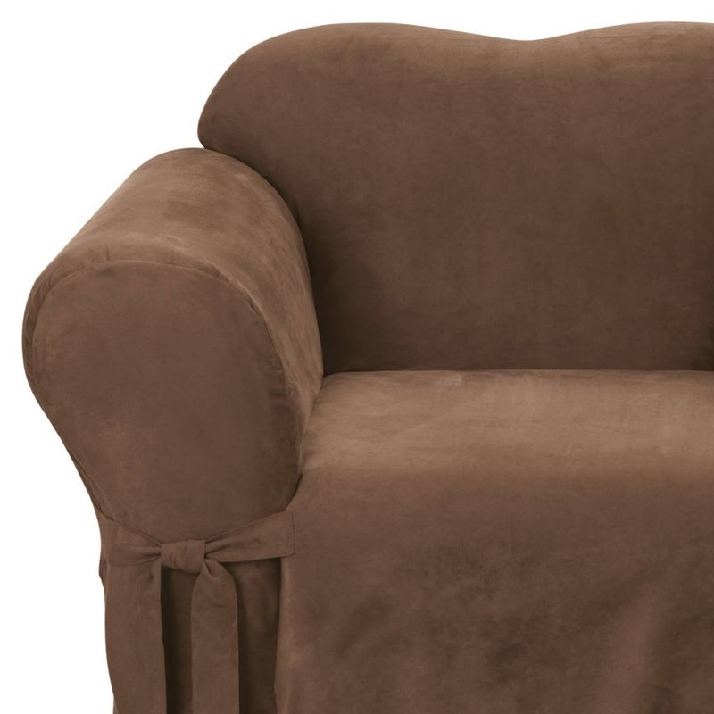 Soft Suede Loveseat Slipcover Chocolate - Sure Fit: Stretch Fit Polyester & Spandex, Indoor Use, Zipper Closure