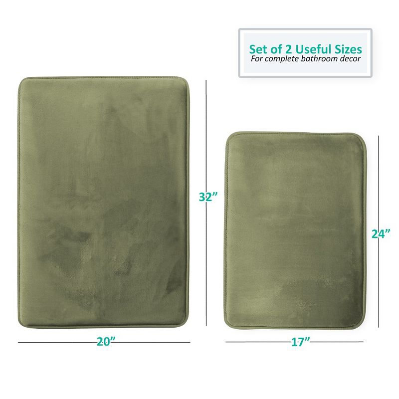 Hearth & Harbor 2 Piece Bathroom Rugs Bath Mat Set, Non-Slip Velvet Memory Foam Bath Mats, Sage Green
