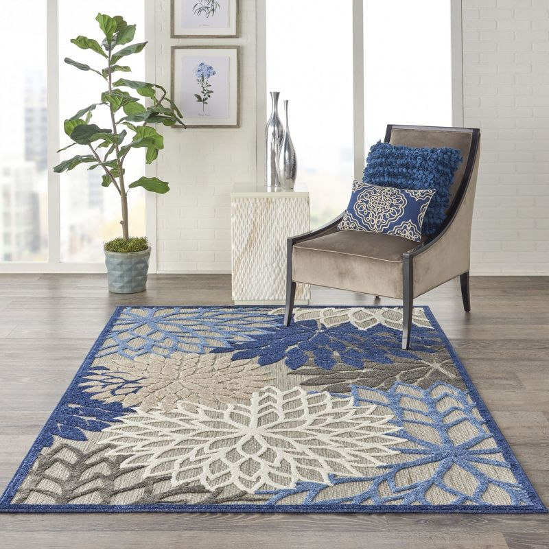 Nourison Aloha Floral Bloom Flatweave High-Low Indoor Outdoor Area Rug Blue/Multicolor 6' x 9'