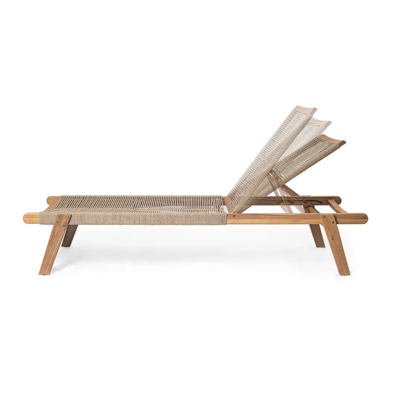 Christopher Knight Home Addison Rustic Outdoor Acacia Wood Chaise Lounge with Rope Seating (Set of 4), Teak/Beige