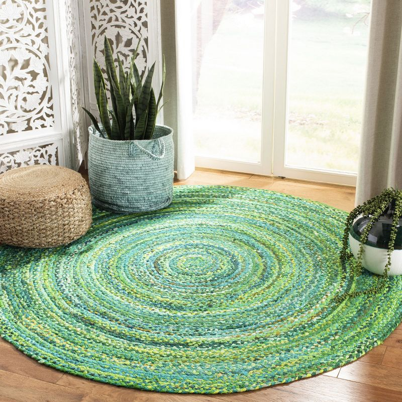 Braided BRD452 Hand Woven Indoor Accent Rug - Green - 3' Round - Safavieh