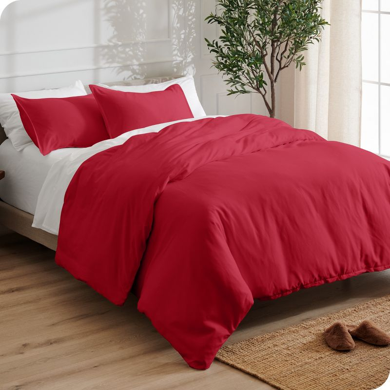 King/Cal King Red Double Brushed Duvet Cover Set by Bare Home