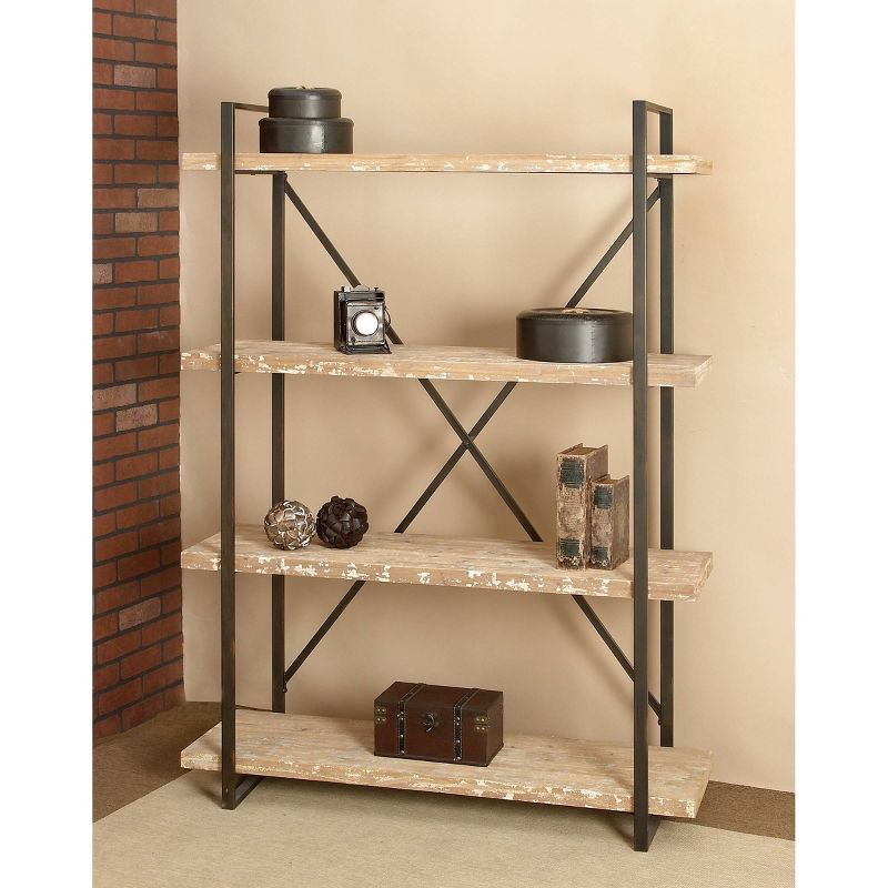 67" Tall Industrial Metal and Wood Bookshelf Brown - Olivia & May