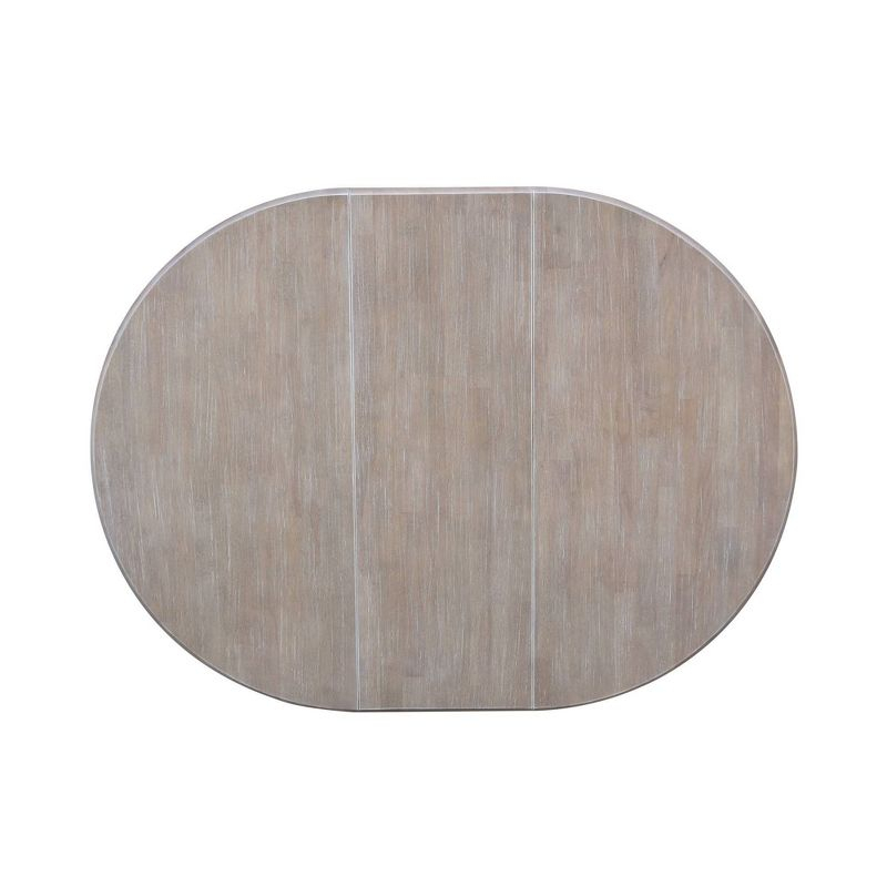 36" Magnolia Round Top Dining Table with 12" Leaf Washed Gray Taupe - International Concepts: Hardwood Pedestal Base, Seats 4