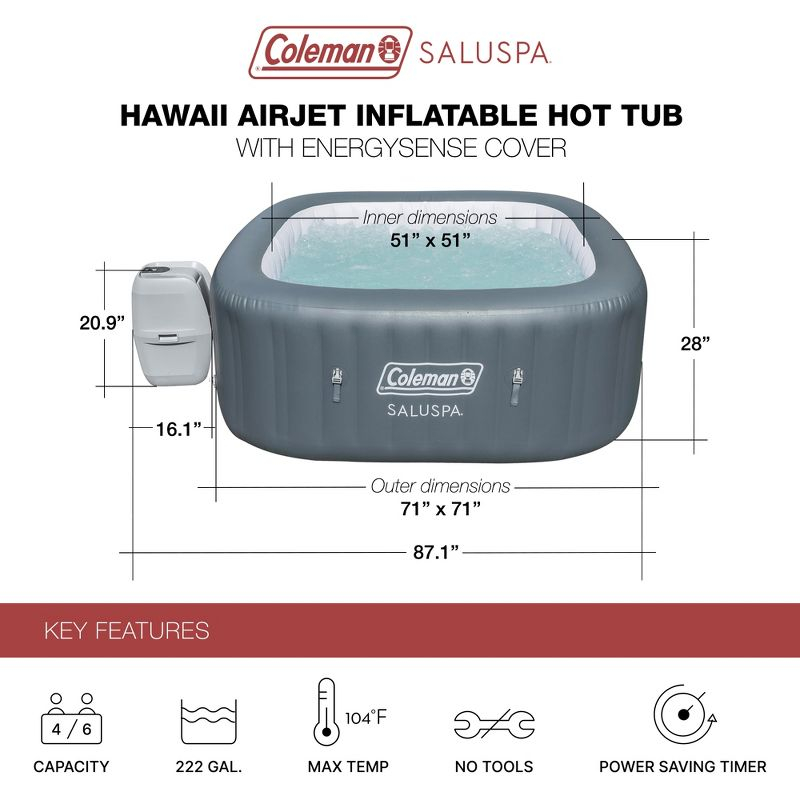 Bestway Coleman Hawaii AirJet Inflatable Hot Tub with EnergySense Cover, Grey + Bestway SaluSpa Spa Seat + Bestway SaluSpa Pillows