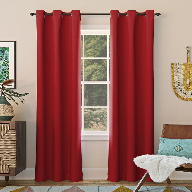 40"x63" Sun Zero Blackout Kenneth Energy Saving Grommet Curtain Panel Red: Modern Thermal Insulated Noise Reduction