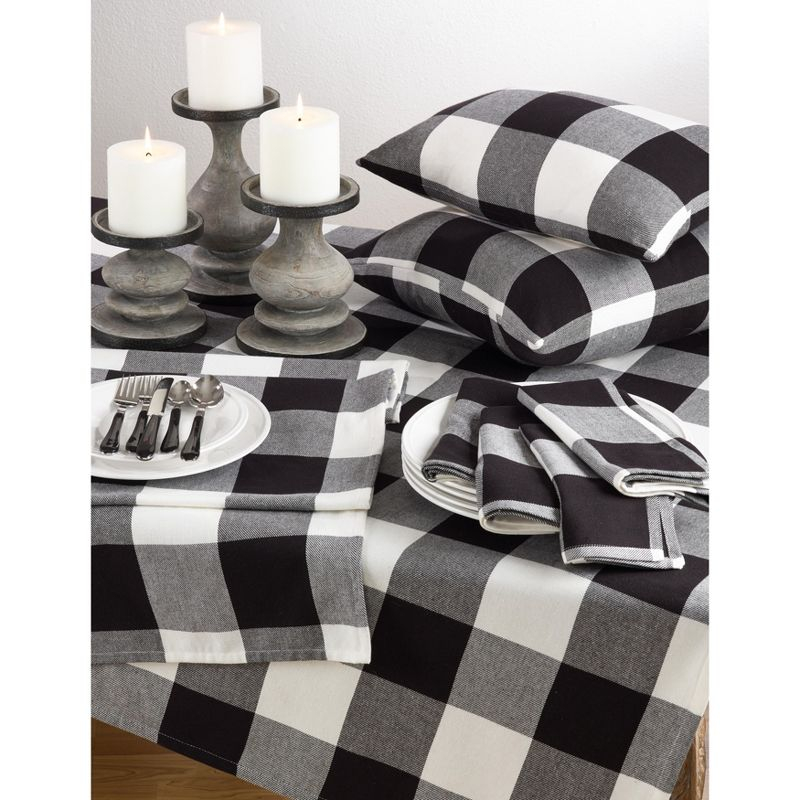 Saro Lifestyle Classic Buffalo Plaid Check Design Cotton Tablecloth, 65"x160", Black
