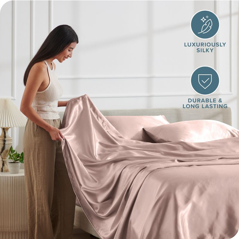 Twin XL Blush Luxury Poly Satin Sheet Set by Bare Home