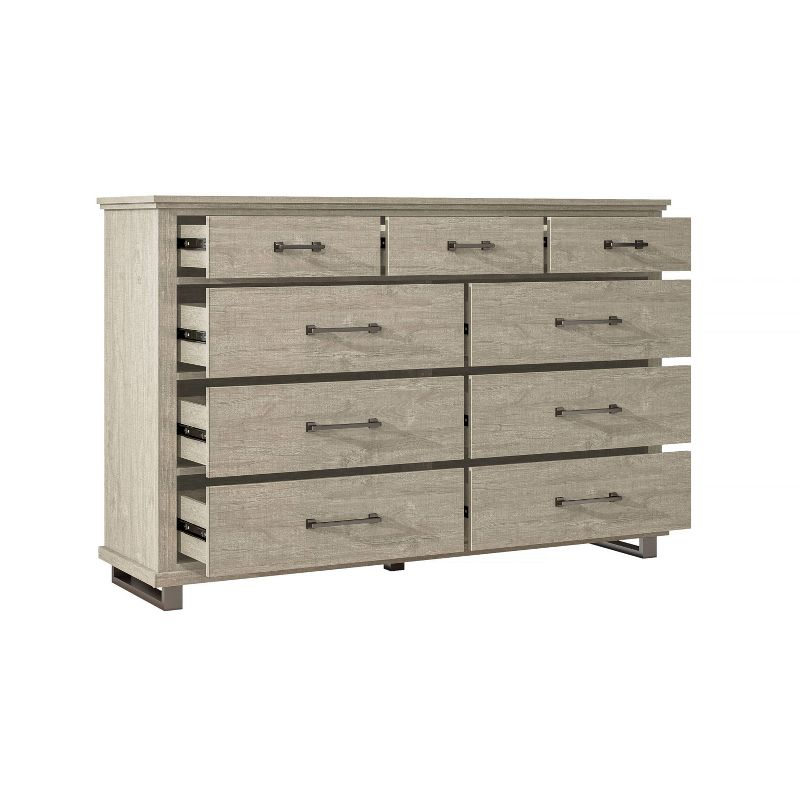 64" Dresser with 9 Drawers Beige - Accent Furniture: Bedroom Storage, Farmhouse Style