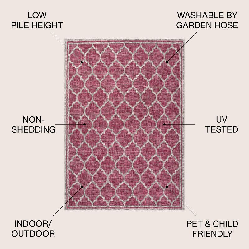 5' x 5' Trebol Moroccan Trellis Textured Weave Indoor/Outdoor Area Rug, Fuchsia/Light Gray - JONATHAN Y