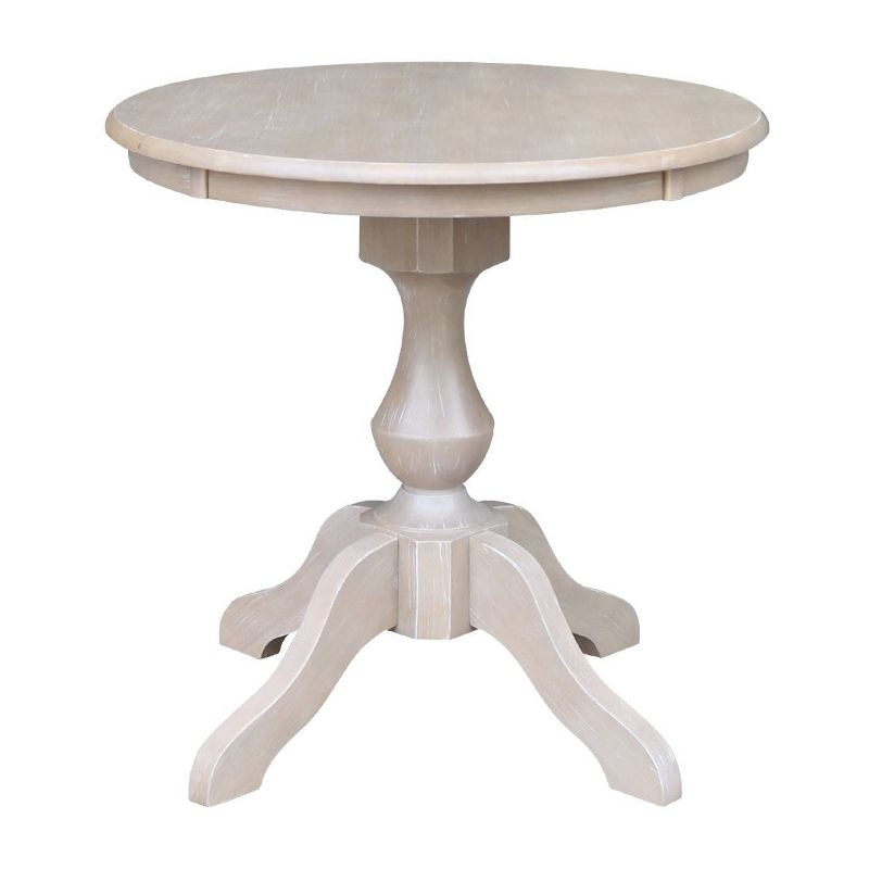 3pc Solid Wood 30"x30" Round Pedestal Dining Table and 2 Cafe Chairs Washed Gray Taupe - International Concepts