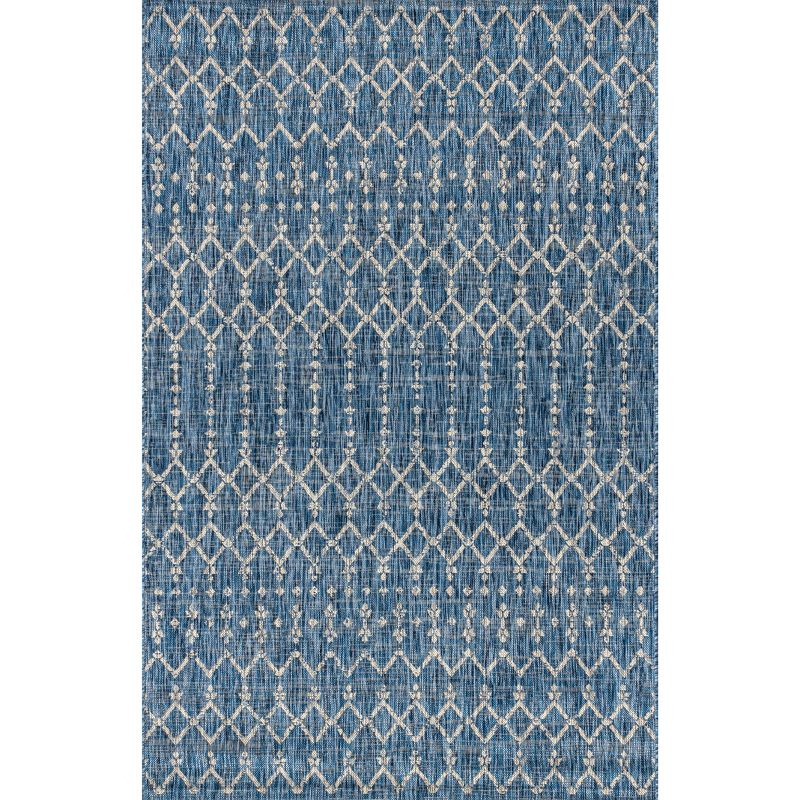 8'x10' Ourika Moroccan Geometric Textured Weave Indoor/Outdoor Area Rug, Navy/Light Gray - JONATHAN Y