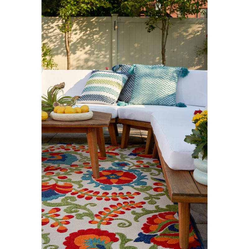 Nourison Aloha Floral Textured Flatweave High-Low Indoor Outdoor Area Rug Multicolor 7'10" x 10'6"
