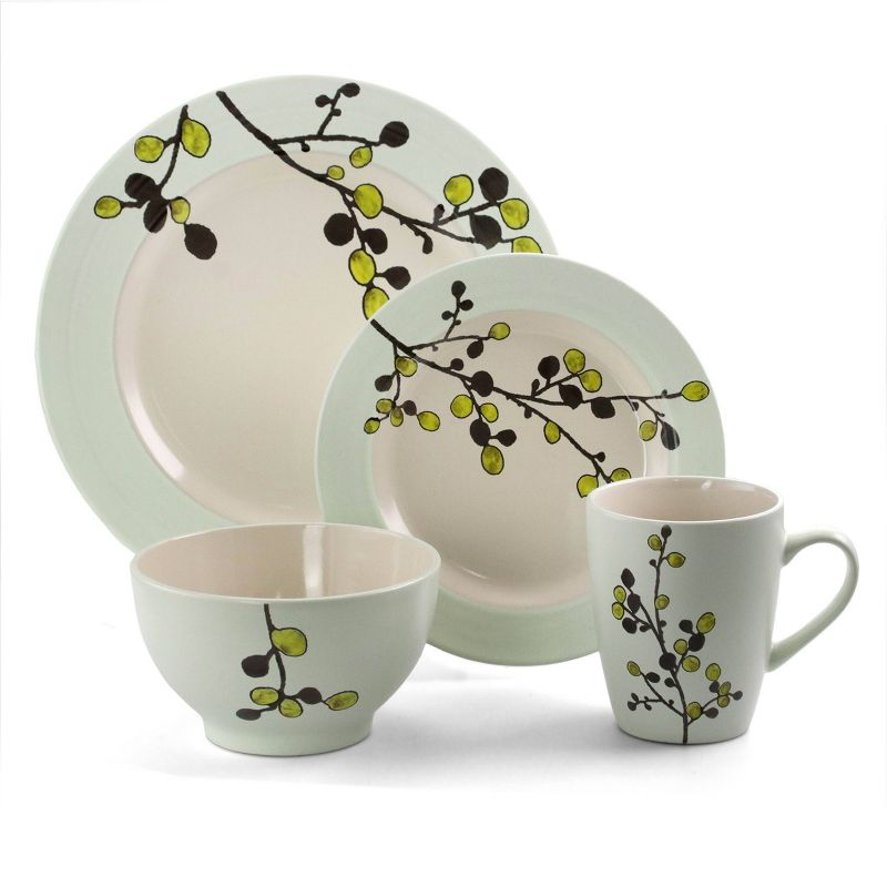 16pc Stoneware Luxurious Olive Dinnerware Set Green - Elama: Microwave & Dishwasher Safe Dishware Set for 4