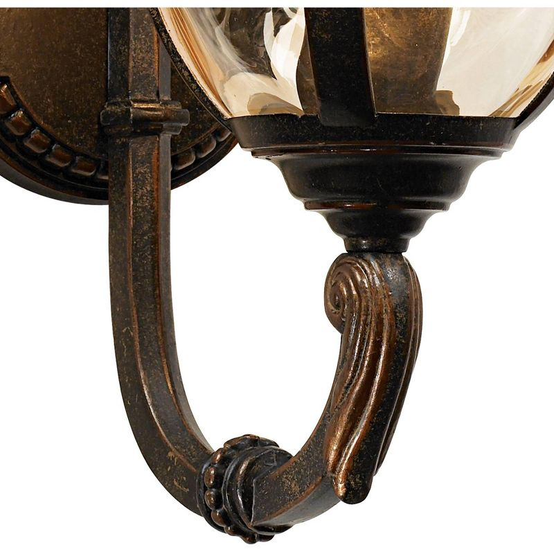 John Timberland Bellagio Rustic Vintage Outdoor Wall Light Fixtures Set of 2 Veranda Bronze Metal 16 1/2" Champagne Glass for Post Exterior
