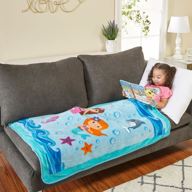 Everyday Kids Toddler Throw Blanket - 30" by 40" - Mermaids Undersea Adventure - Super Soft, Plush, Warm and Comfortable