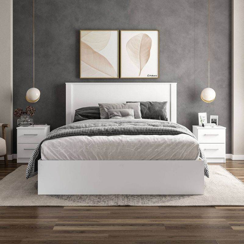 Polifurniture 4pc Queen Juliette Bedroom Set White: Engineered Wood, Melamine Finish, Slat System, 2 Nightstands