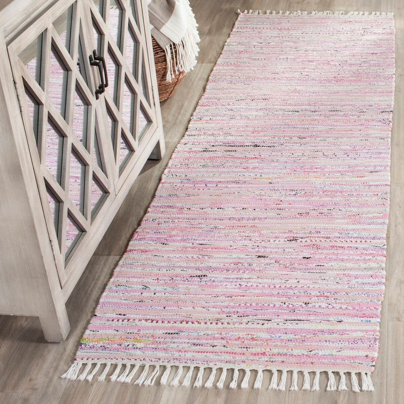 Rag Rug RAR125 Hand Woven Indoor Runner Rug - Light Pink/Multi - 2'3"x6' - Safavieh.