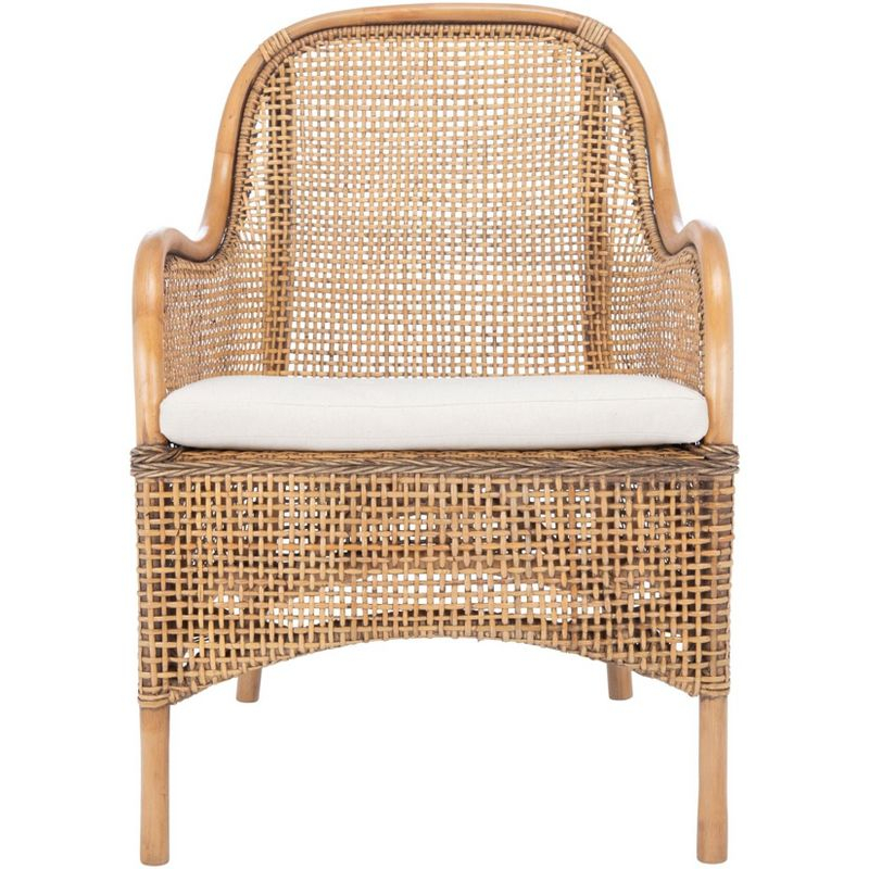 Charlie Rattan Accent Chair W/ Cushion - ACH6514 - White/Honey Brown Wash - Safavieh