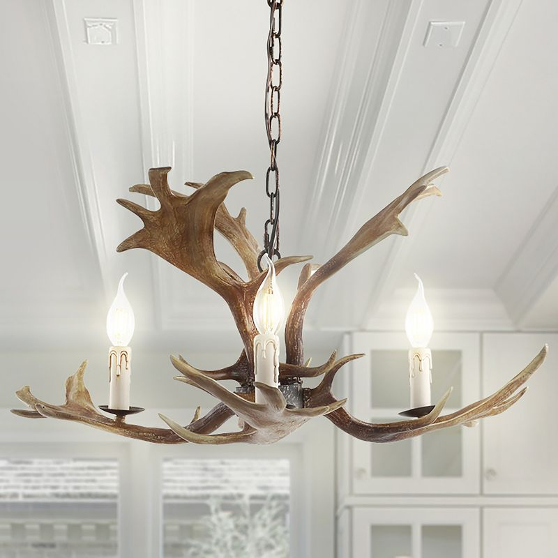 JONATHAN Y Speller 27" Adjustable Resin Antler 3-Light LED Chandelier, Brown