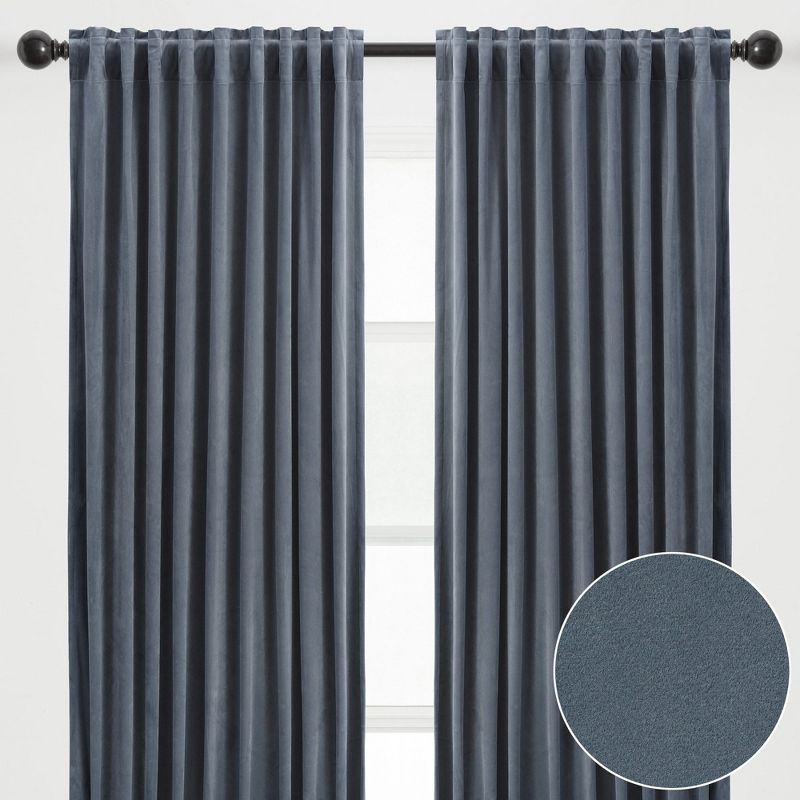 Chanasya 2pk Solid Velvet Room Darkening Blackout Privacy Window Curtain Panels - Set of 2 - 52 x 96 Inches Long - Slate Blue