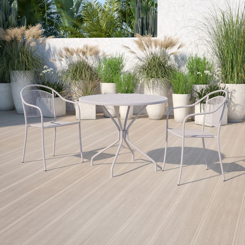 Flash Furniture Oia Commercial Grade 35.25" Round Light Gray Indoor-Outdoor Steel Patio Table with Umbrella Hole