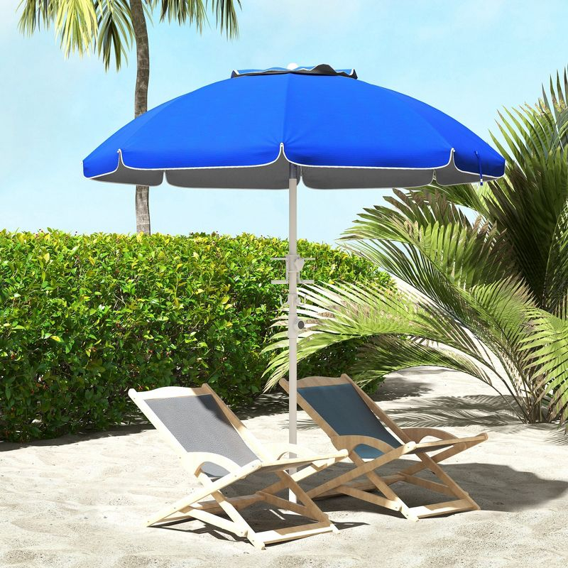 Outsunny 5.7' Beach Umbrella with Cup Holders, Hooks, Vented Canopy, Portable Outdoor Umbrella, Blue