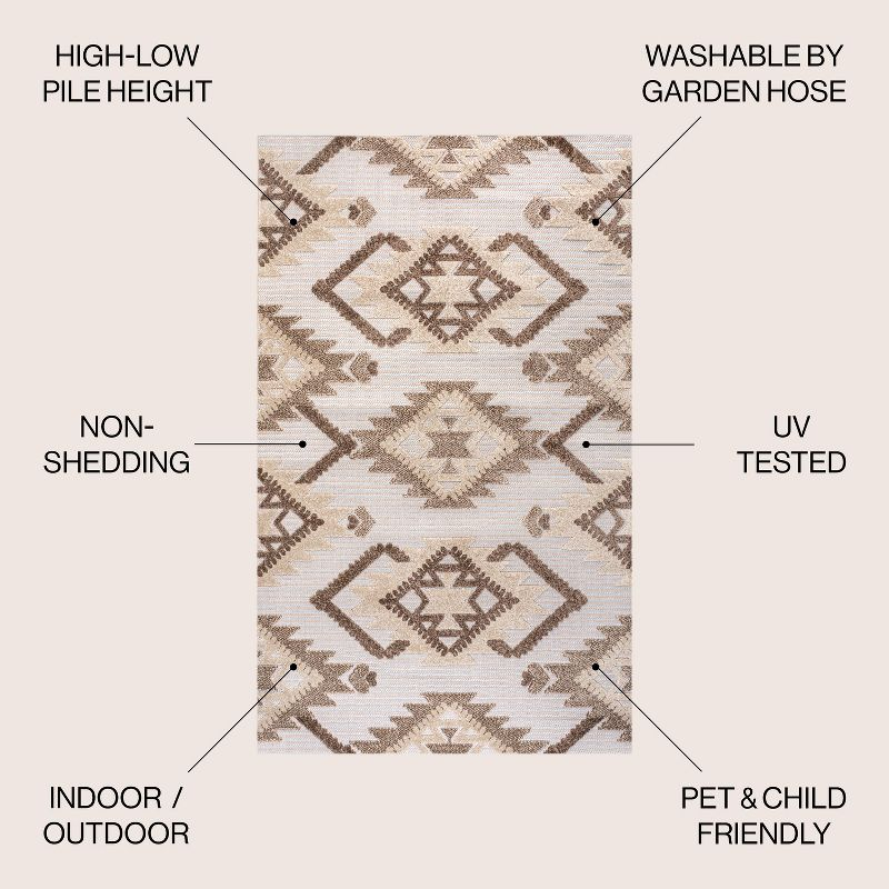 4'x6' Sumak High-Low Pile Neutral Diamond Kilim, Brown/Ivory - JONATHAN Y