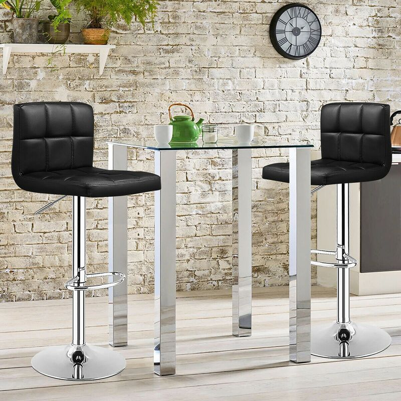 Costway Set of 2 Bar Stools PU Leather Adjustable Barstool Swivel Pub Chairs Black Full Back