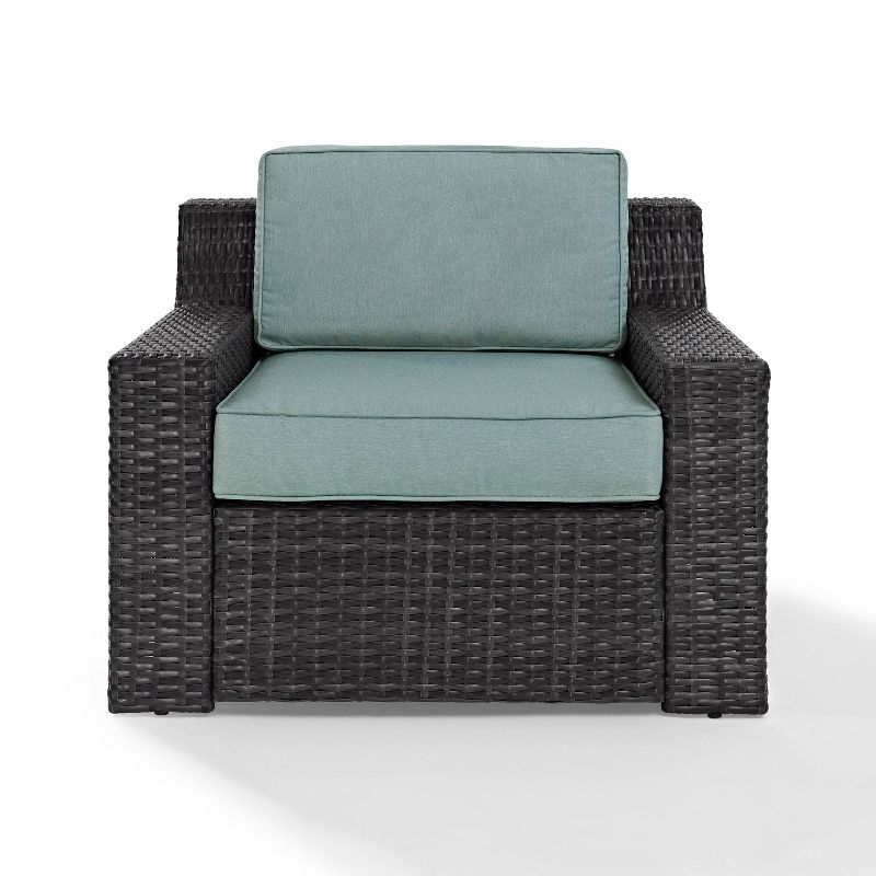 Beaufort Outdoor Steel Arm Chair Mist/Brown - Crosley: Woven Resin Wicker, Powder-Coated Frame, UV & Weather-Resistant