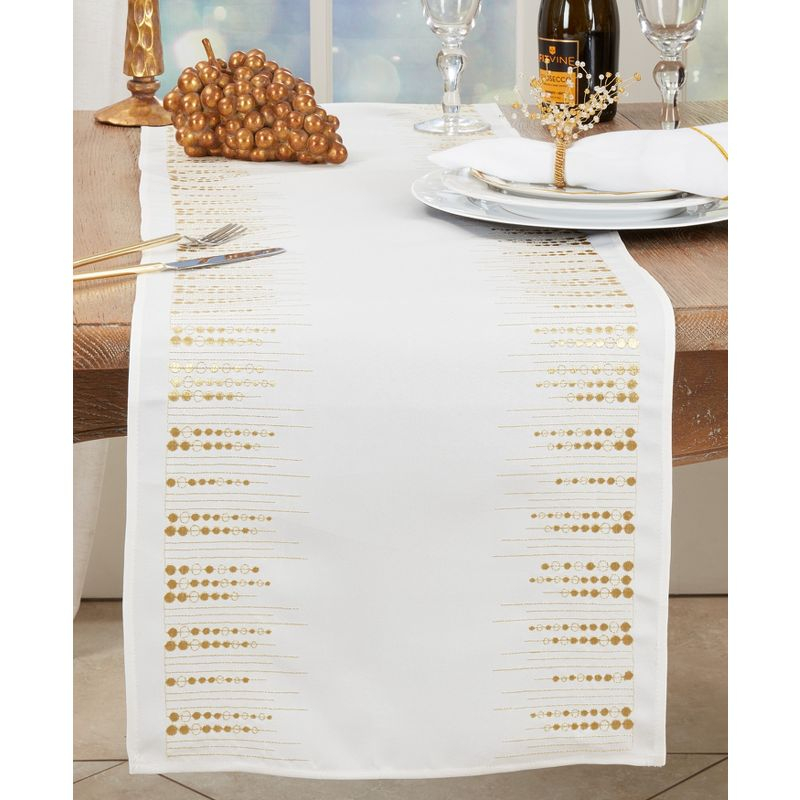 Saro Lifestyle Handcrafted Embroidered Dots Table Runner, 16"x72", Gold