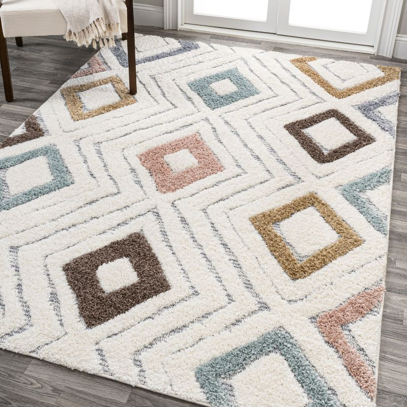 5' x 8' Amira Diamond High-Low Area Rug, Multi/Cream - JONATHAN Y