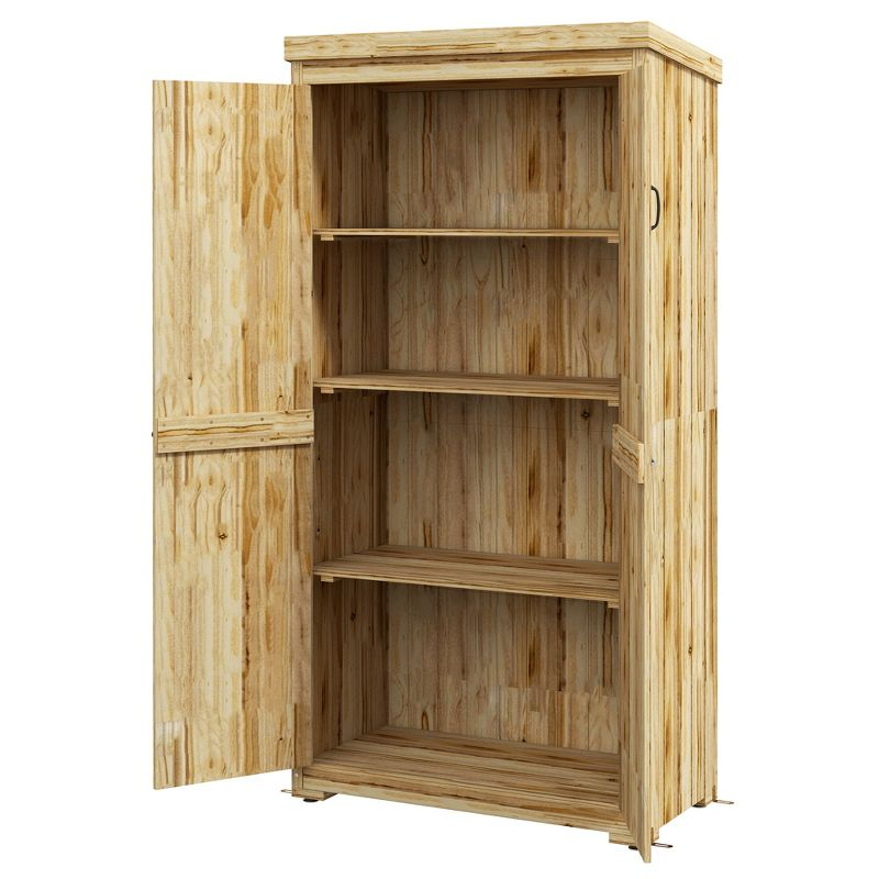 Outsunny Outdoor Storage Cabinet, Wooden Garden Storage Shed with Waterproof Galvanized Metal Roof, Natural