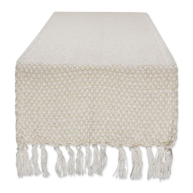 Design Imports  Woven Jacquard Fringe Table Runner, Natural, 15X72"