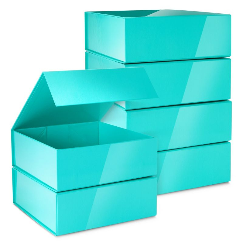 Stockroom Plus 6 Pack Proposal Boxes with Lid for Groomsmen, Bridesmaid, 9.5 x 9.5 x 3.5 Inch Glossy Teal Magnetic Gift Box