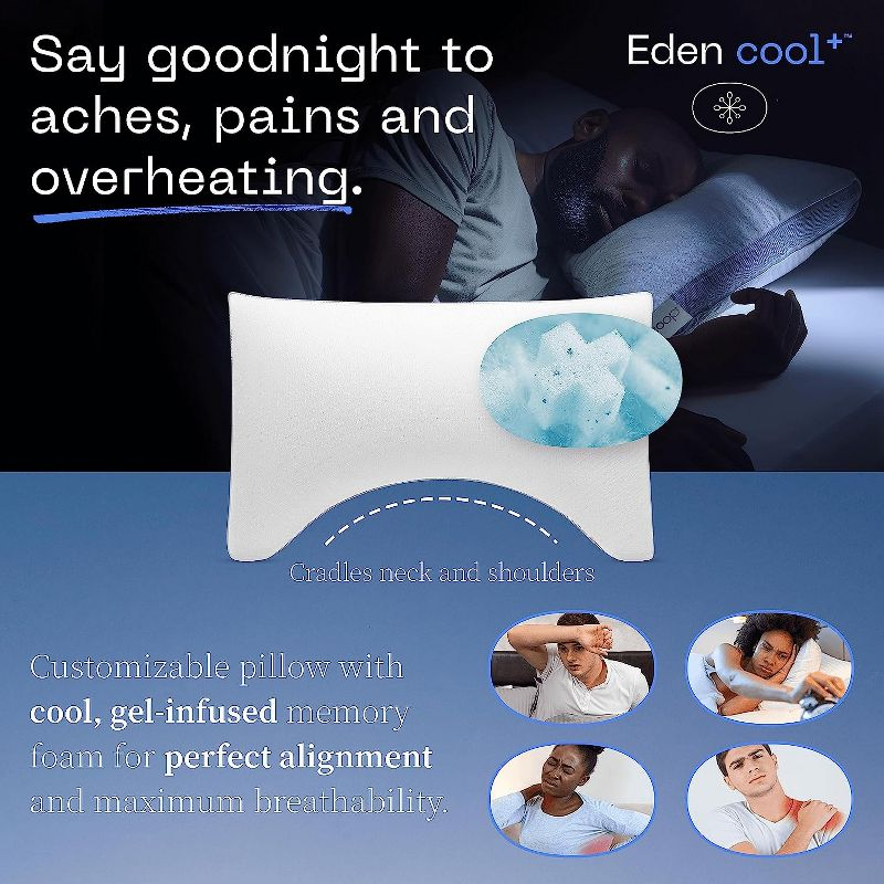 Coop Home Goods The Eden Cool+ Crescent Adjustable Pillow, King Size Plus Memory Foam with Cooling Gel, Neck Support, Back or Side Sleeper Pillow