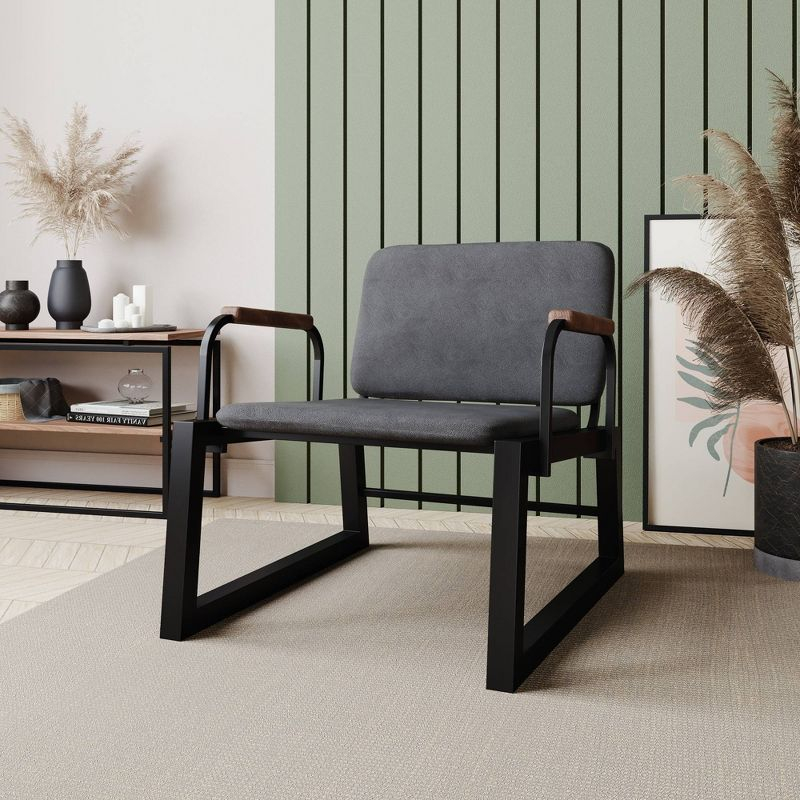 1.0 Whythe Low Accent Chair Black - Manhattan Comfort: Faux Leather, Steel Legs, No Assembly Required