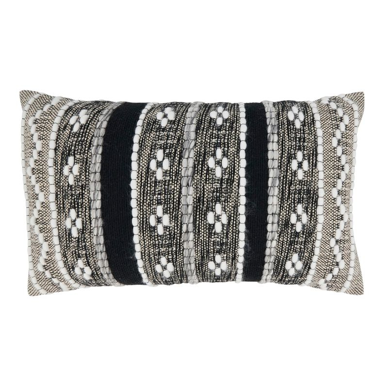 Saro Lifestyle Crafted Multi-Pattern Poly Filled Throw Pillow, Black, 14"x23"