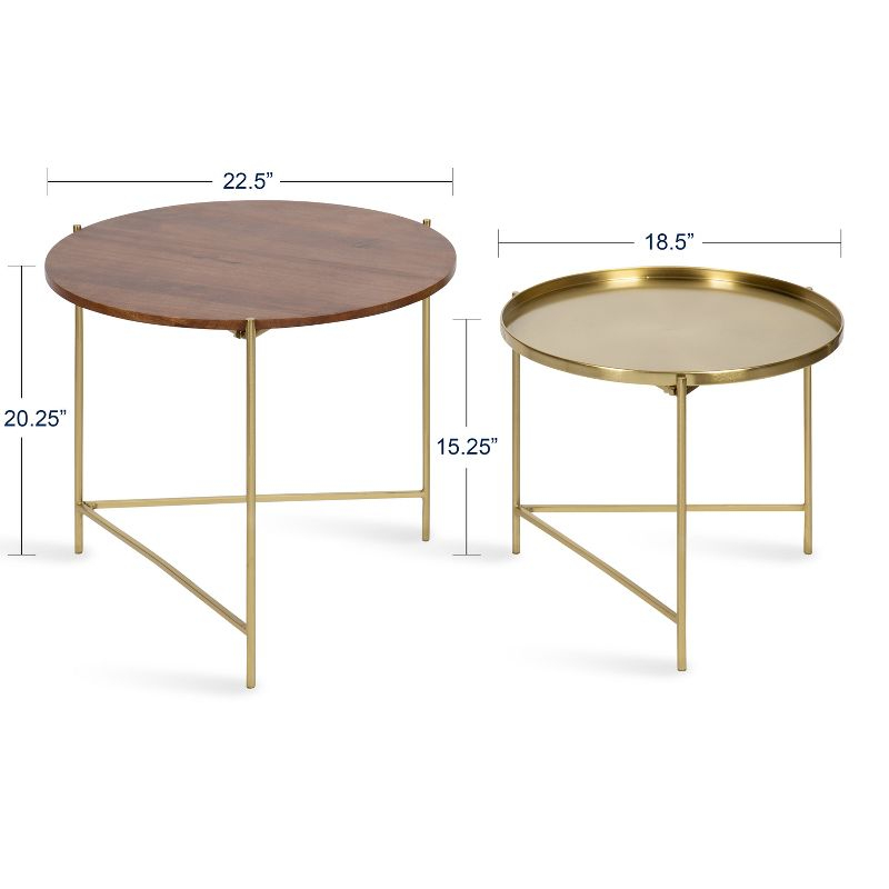 Kate and Laurel Ulani Round Wood Nesting Table, 2 Piece, Walnut Brown and Gold