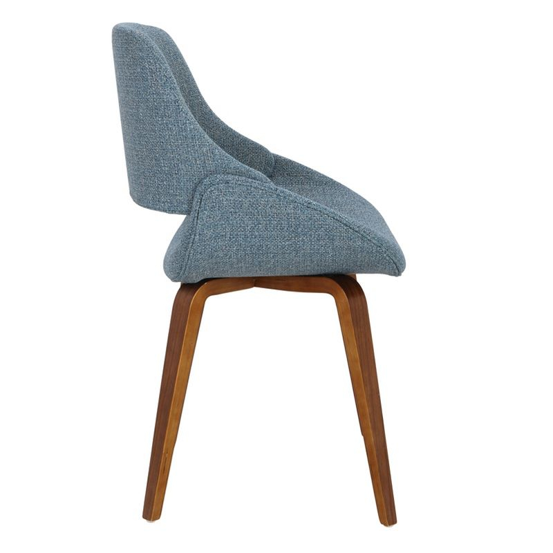 LumiSource Set of 2 Fabrico Mid Century Modern Dining/Accent Chair Walnut Blue:: Polyester Upholstery, Wood Legs, Floor Protectors