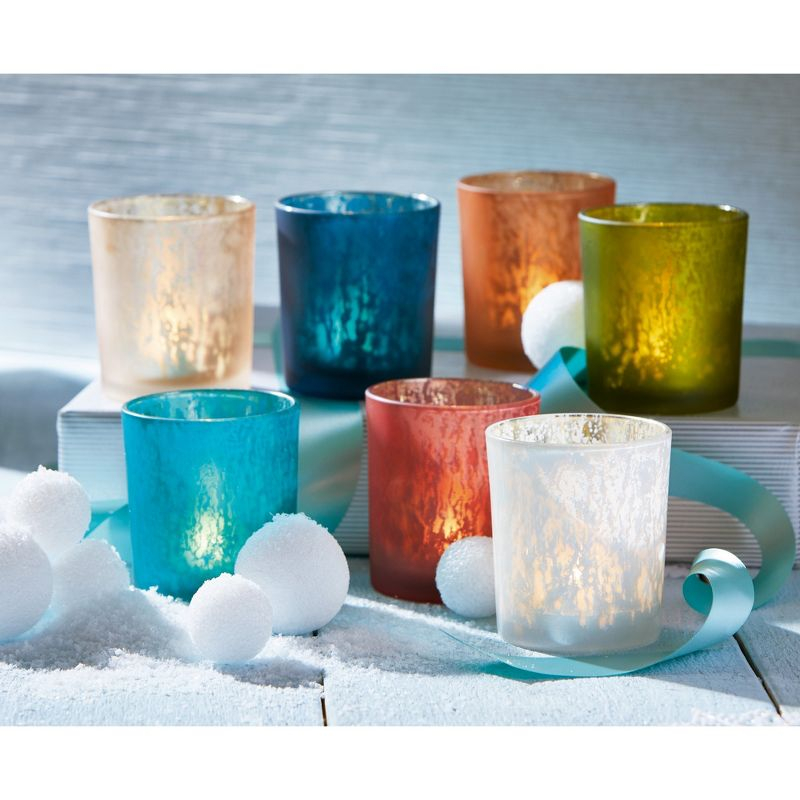 tag Illuminate Mercury Glass Tealight Votive Candle Holder Teal Tabletop Mantel Wedding Decorations, 4.0 inch