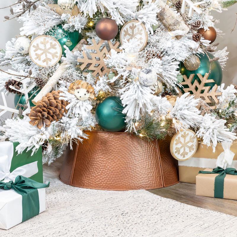 AuldHome Design 29" Copper Farmhouse Tree Collar, Farmhouse Enamelware Christmas Tree Skirt
