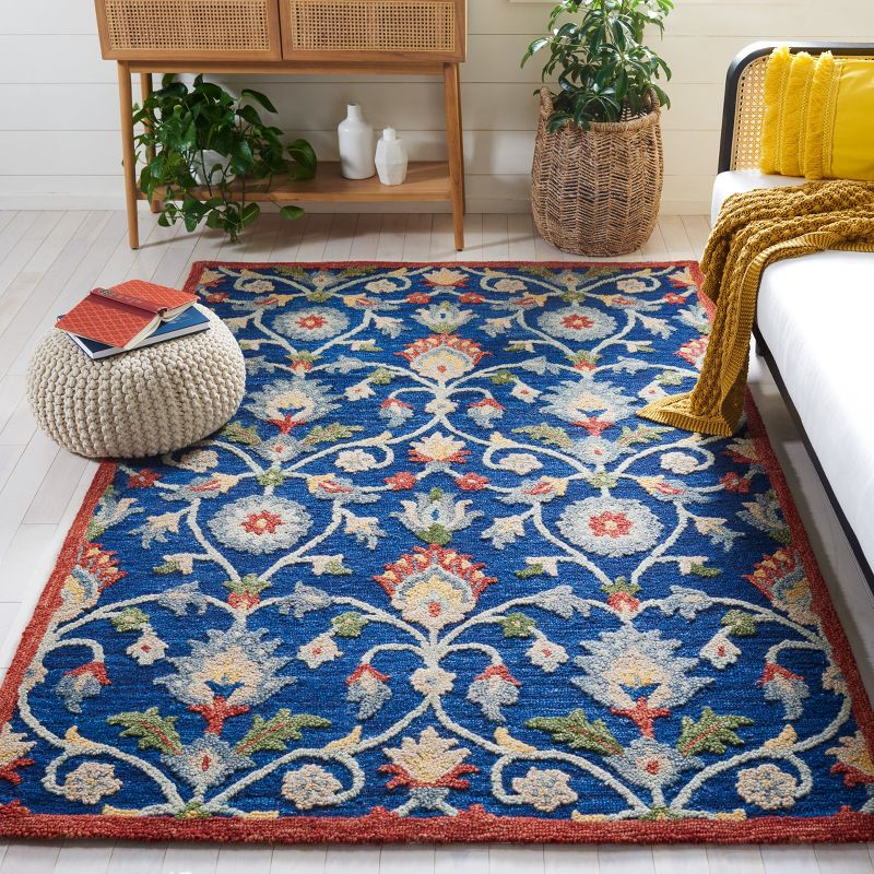 Blossom BLM562 Hand Tufted Area Rug - Blue/Rust - 6'x6' - Safavieh.