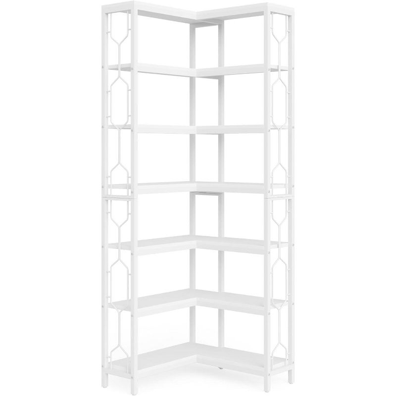 Tribesigns 7-Tier L-Shaped Bookshelf, Wood Corner Etagere Bookcase, Freestanding Display Shelving Unit, White