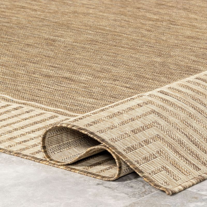 nuLOOM 7' Round Outdoor Area Rug, Stain Resistant, Weather Resistant, High Traffic, Patio, Balcony, Outside, Living Room Dining Room, Asha Light Brown