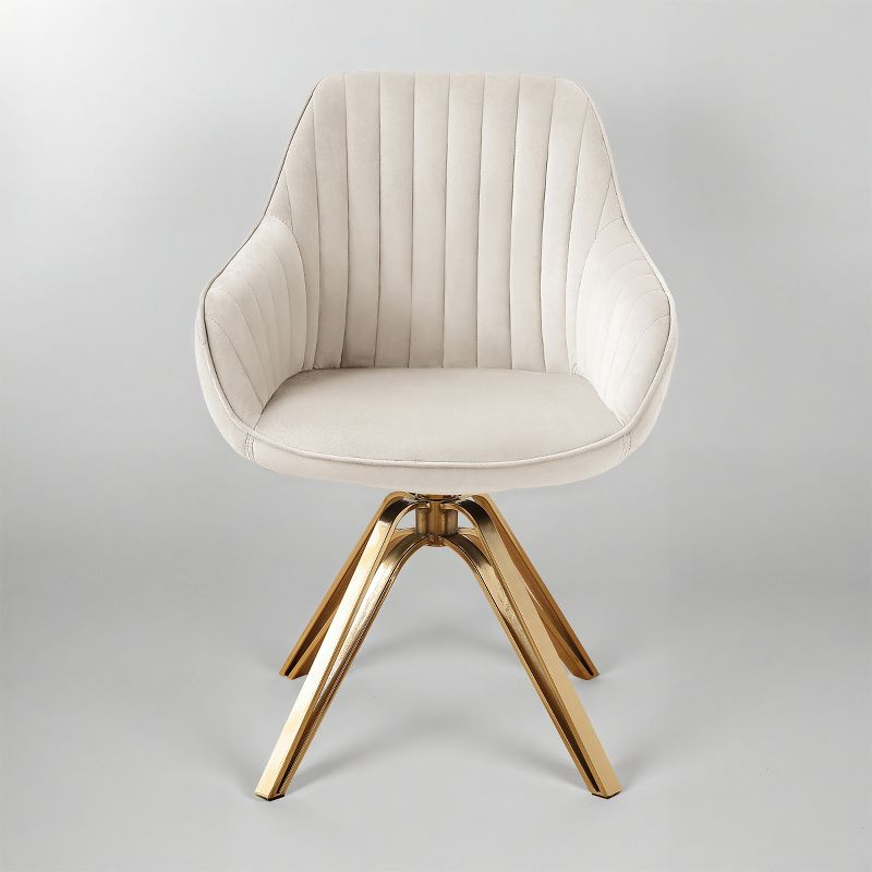 Art Leon Comfortable Velvet Swivel Accent Armchair with Golden Legs, Off White