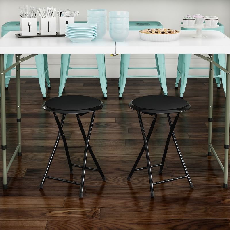 Trademark Home Set of 2 Heavy-Duty 18-Inch Folding Stools with Padded Seats, Black